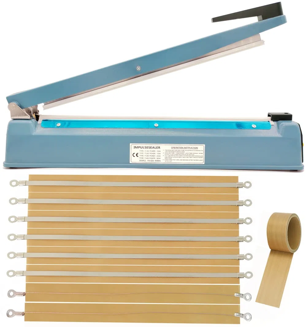 Termosaldatrice per Sacchetti Sigillatrice Saldatrice per Plastica Sacchetti 400mm Macchina Sigillante a Caldo, Larghezza Sigillatura 5mm, Scocca in Metallico, 220V Impulse Sealer Heat Bag Sealer