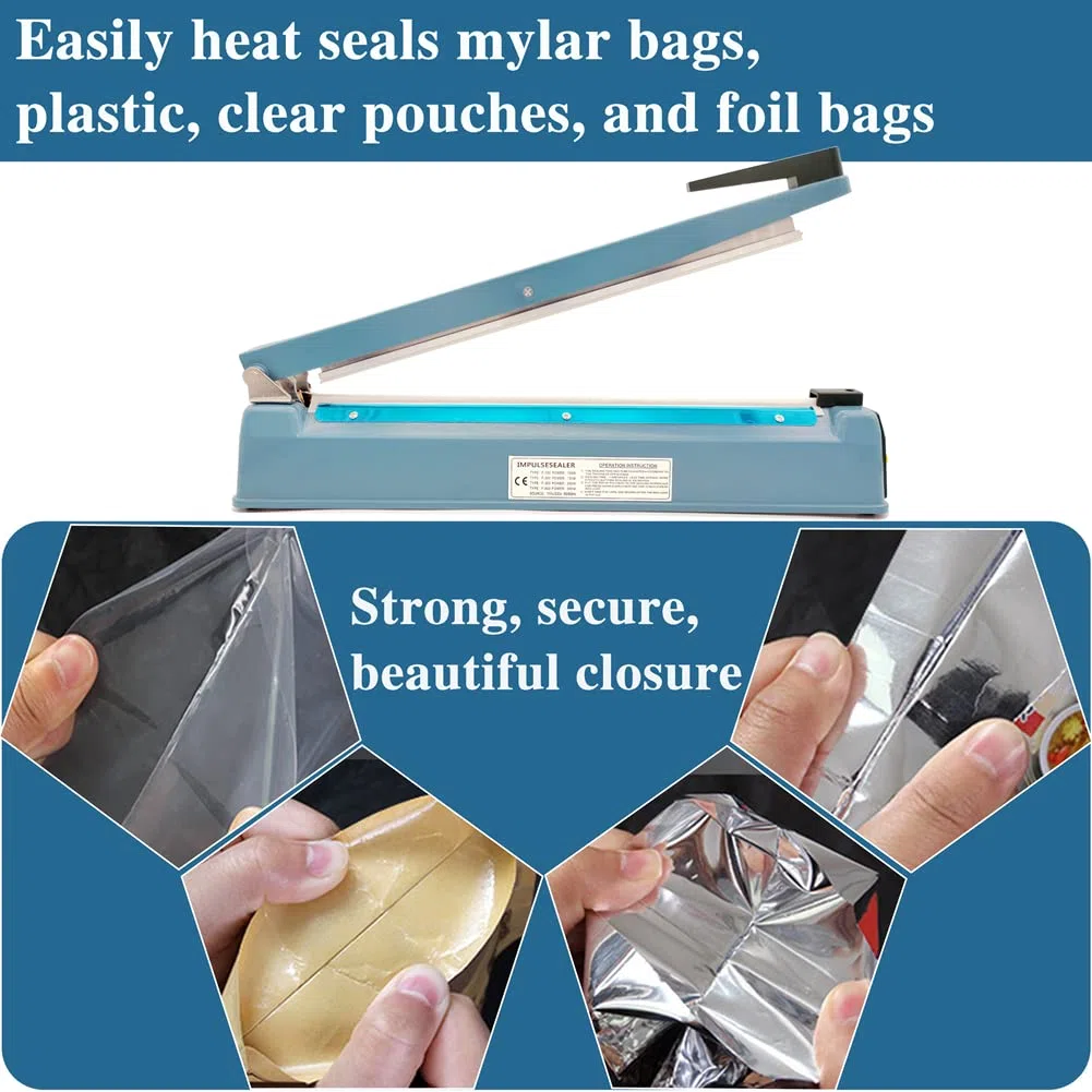 Termosaldatrice per Sacchetti Sigillatrice Saldatrice per Plastica Sacchetti 400mm Macchina Sigillante a Caldo, Larghezza Sigillatura 5mm, Scocca in Metallico, 220V Impulse Sealer Heat Bag Sealer